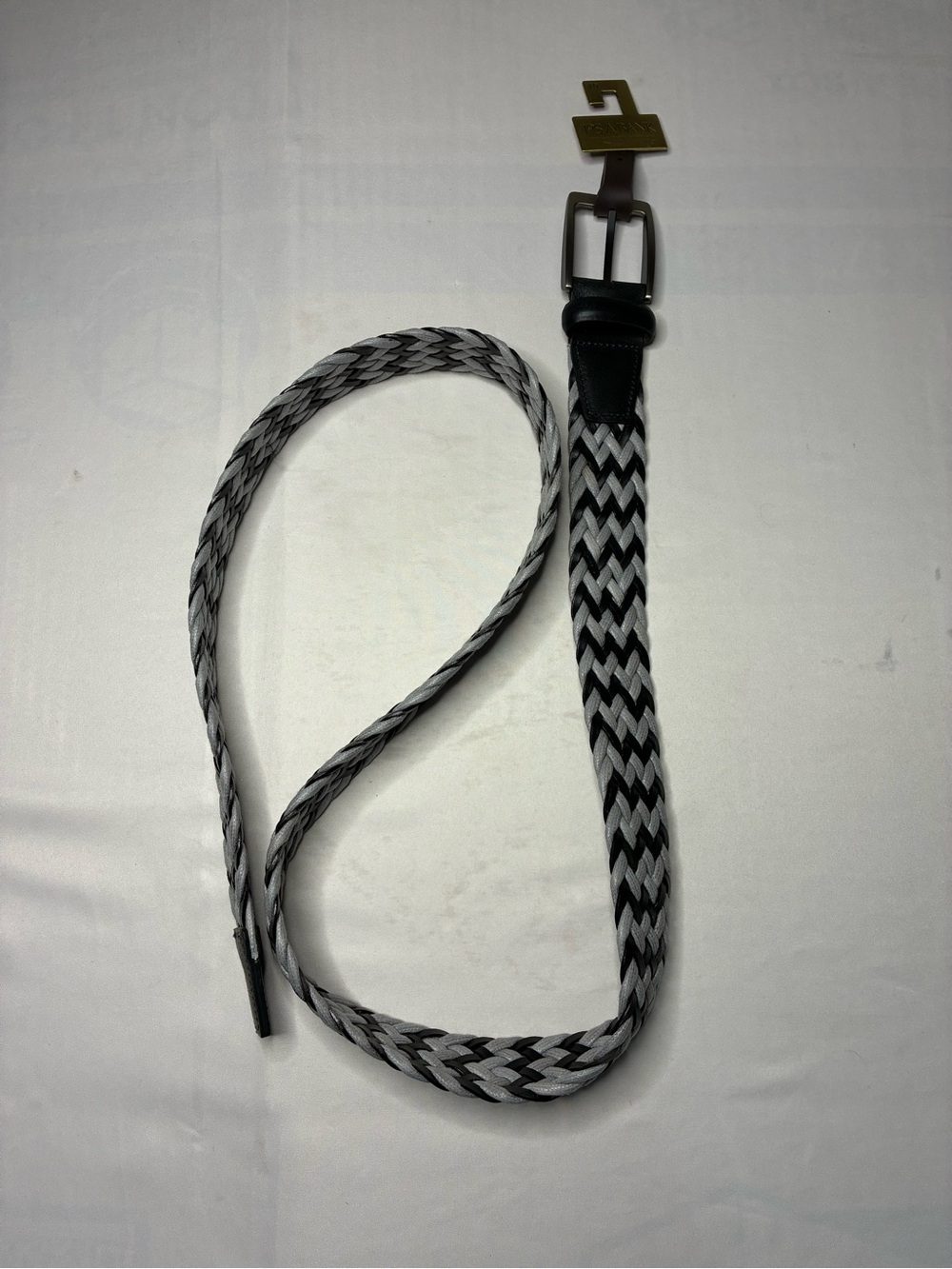 Jos A. Bank New Men's Gray Black Leather Size 40 Italian leather Braided Woven